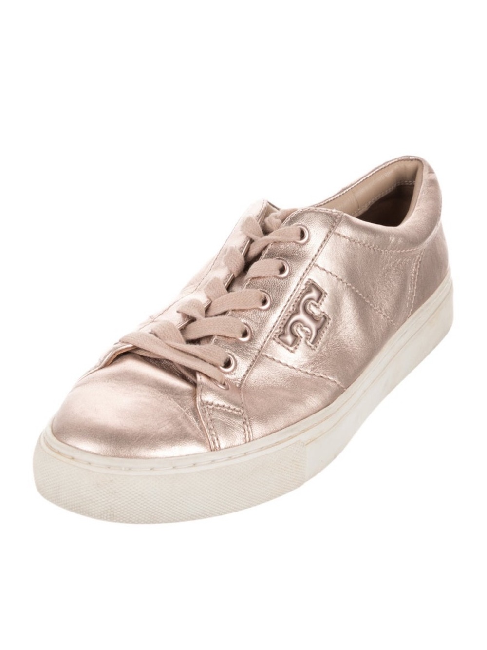 Tory Burch Amalia Rose Gold Leather Lace Up Sneakers 7